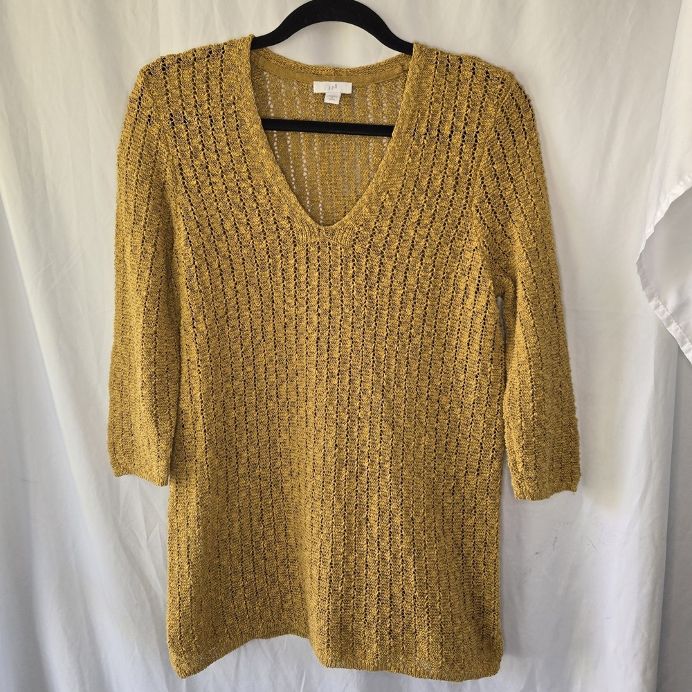 J. Jill Textured Open Weave Women's Medium Petite Tunic Boho Resort Beach‎ Artsy